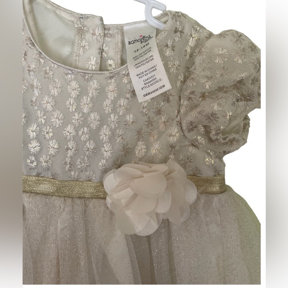 EUC Samantha Says Gold Ivory Dress 12-18 Months - Picture 2 of 3